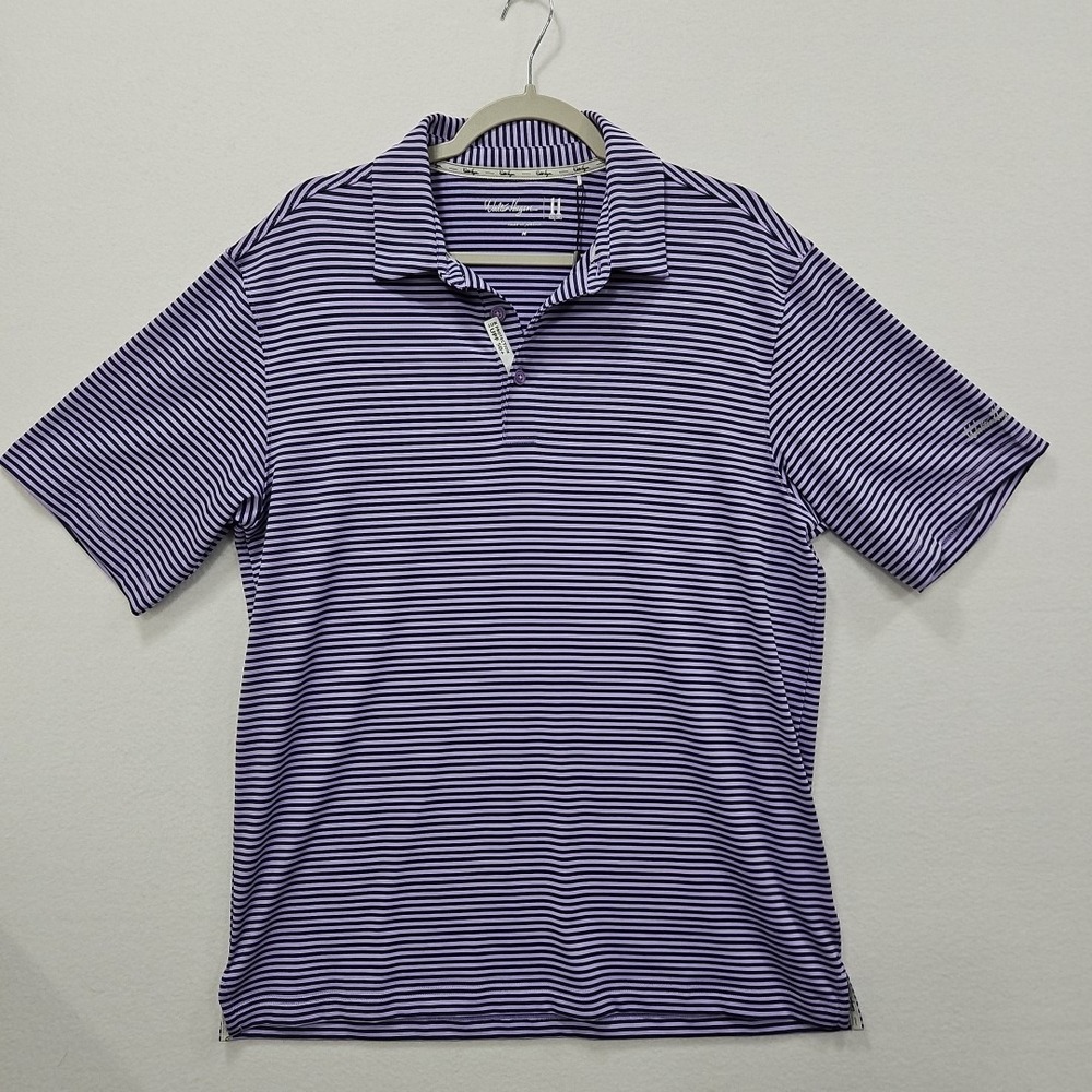 Walter Hagen 11 Majors Golf‎ Polo Mens M Purple Stripe Short Sleeve UPF Stretch